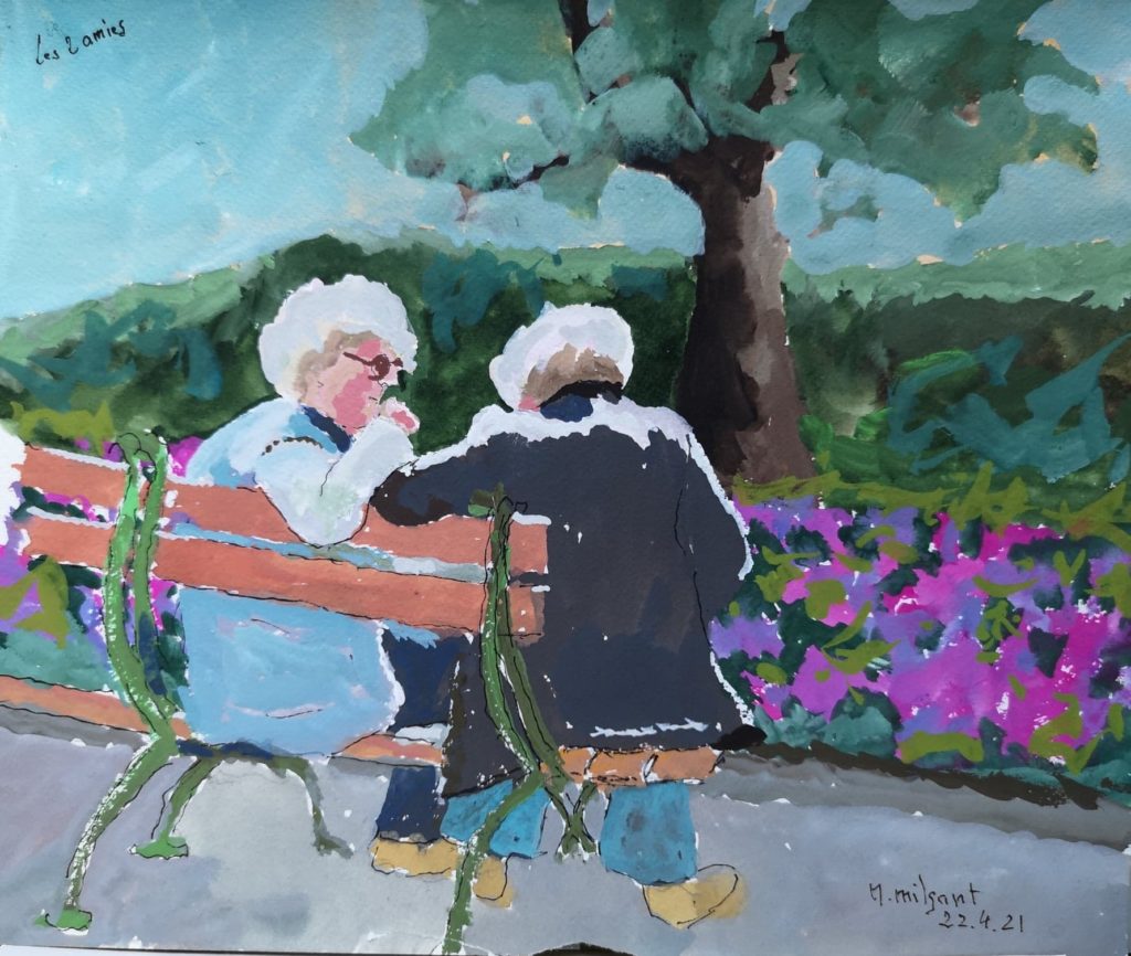 2 dames âgées sur un banc